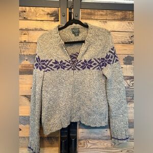 Abercrombie&Fitch Vintage Full Zip Wool Cardigan Sweater Purple SnowFlake Detail